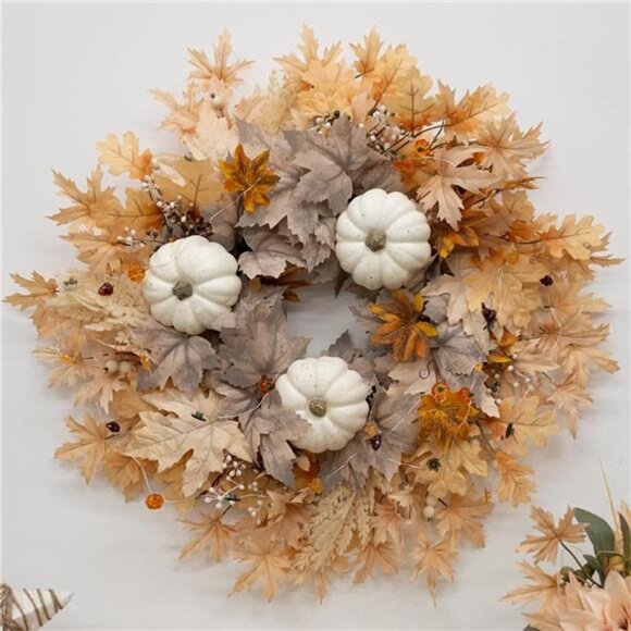 New 26 inch Fall Wreaths for Front Door, Fall Door Outdoor Wreath Lighted,Autumn - Picture 1 of 7